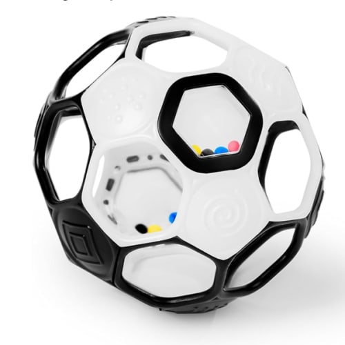 Bright Starts Oball Grippin' Goals Rattle Soccer Ball - Black & White, Easy-Grasp Toy for Newborn and Up