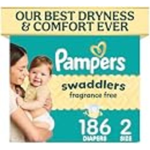 Pampers Swaddlers Diapers, Size 2 (10-22 lbs), 186 Count, Fragrance Free, Hypoallergenic, Absorbent, Pediatrician Recommended, Skin Safe