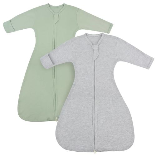Transition Swaddle Baby Sleep Sack 0-3 Months, Transitional Swaddle Sack Arms Up Swaddle with Mitten Cuffs, 2-Pack Baby Transition Sleepsack with 2-Way Zipper 0.8 Tog 100% Cotton Arms in/out (Small)