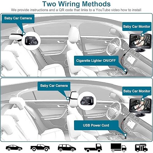 DoHonest Baby Car Camera 7-Inch: USB Plug and Play Easy Setup 360 Degree Rotating Backseat Camera Two Kids HD 1080P Rear Facing Car Seat Cameras Clear Night Vision -V9