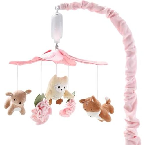 The Peanutshell Crib Mobile for Girls - Pink and White Musical Baby Crib Mobile with 12 Lullabies, Forest Baby Little Forest Nursery Decor