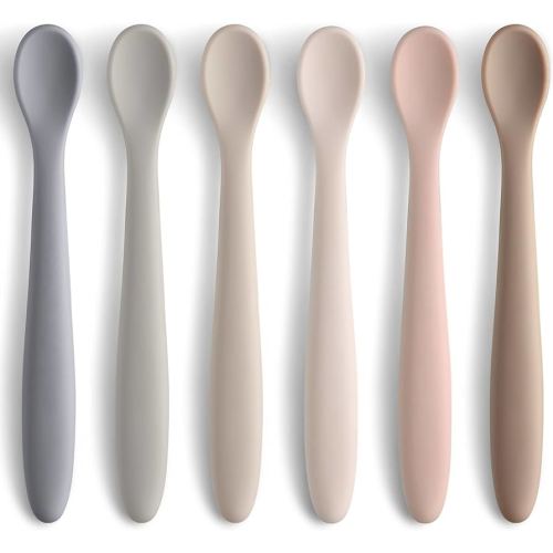 Silicone Baby Feeding Spoons, First Stage Baby Infant Spoons, Soft-Tip Easy on Gums I Training Spoon Self Feeding, Dishwasher & Boil-proof, 6 Pack