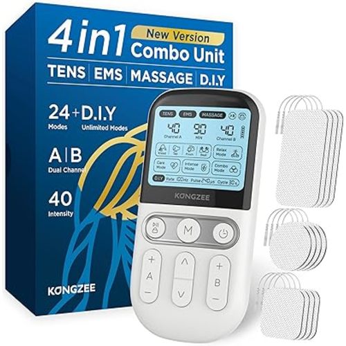 4 in 1 - D.I.Y & Tens Unit & EMS & Massage Muscle Stimulator, Dual Channel TENS Units Therapy Machine Rechargeable Electronic Pulse Massager for FootBack, with 12pcs Electrode Pads