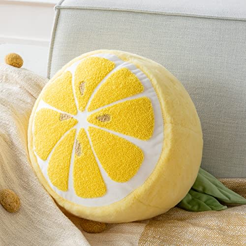 Phantoscope Fruit Shaped Pillows Series Lemon Shaped Throw Pillow, Fun Home Decor of Fruit Themed Shaped Cushions, Decorative Shaped Pillow for Couch Bed and Chair, Yellow, 10 x11.5 inches