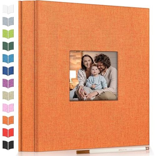 Photo Album Self Adhesive Scrapbook Album for 3x5 4x6 5x7 8x10 Pictures,40 Pages Linen Cover with Display Window DIY Photo Book,Ideal Gifts for Family Travel Wedding Baby