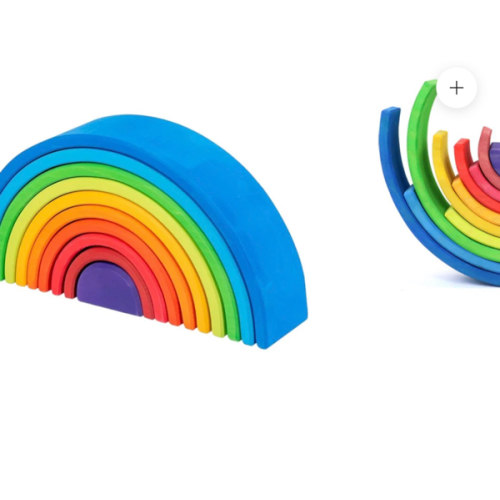 10 Pcs Stained Wooden Rainbow Stacking Puzzle Blocks In Sunset Color