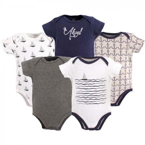 Hudson Baby Short Sleeve Bodysuits, 5-Pack, Newborn- 24 Months
