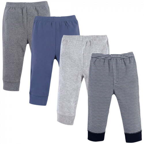 Luvable Friends Baby and Toddler Boy Cotton Pants 4pk, Black Stripe 4-Pack, 3-6 Months