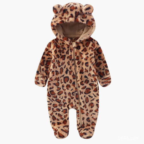 VOUZZA Cheetah Print Baby Boy Rompers Boys Winter Leopard Print Romper Jumpsuit Warm Toddler Jumpsuit