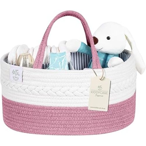 KiddyCare Baby Diaper Organizer Basket for Car | Travel Caddy for Baby Storage Cart, Portable Baby Diaper Caddy, Diaper Caddy for Babies | Diaper Cart Organizer Bins for Changing Table | Pink Large