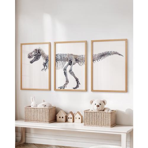 Dinosaur Bones Art Print: Jurassic Nursery Decor, Kids Playroom Decoration ( Set of 3 )