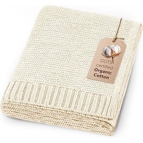Organic Baby Blanket – 100% GOTS Certified Organic Cotton | Ultra-Soft Breathable Newborn Receiving Blanket | Hypoallergenic, Chemical-Free | Unisex Baby Gift | 30x40 Inches (Cream)