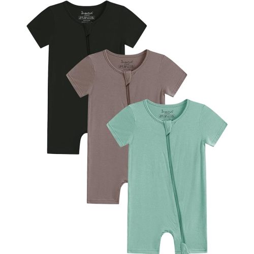 Jimonda Boys Baby Girls Short Sleeve Romper Unisex Baby Footless Pajamas With Viscose 2-Way Zipper Front 3Pcs0-24Months