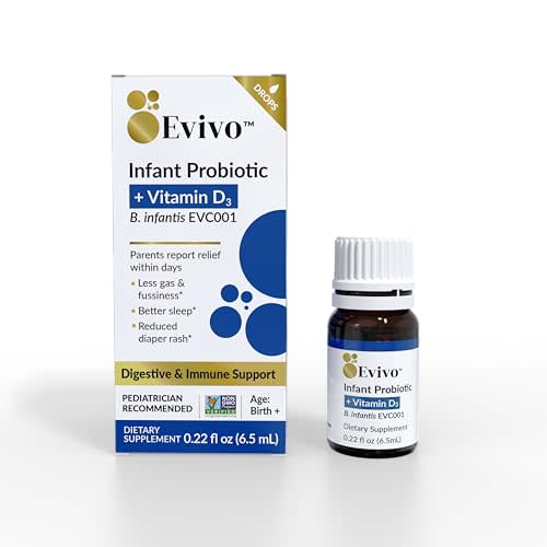 Evivo Infant Probiotic Drops | Baby Essentials for Colic & Gas Relief | Safe for Newborns | Ease Crying, Fussing, Colic, Gas & Diaper Rash | Non-GMO Project Verified | 6.5mL