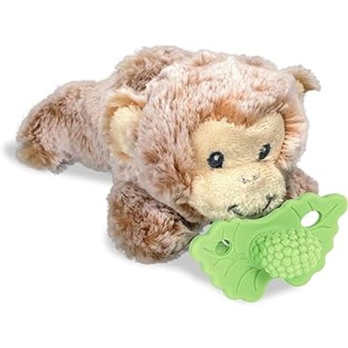 RaZbaby Monkey RaZbuddy w/RaZberry Teething Relief Pacifier – Soothes Sore Gums w/Nature-Inspired Texture, 100% BPA-Free Silicone Teether, Detachable Stuffed Animal – 3 Months+ Teether, Green