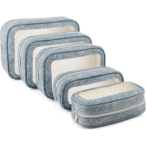 YOPCDJ 5PCS Diaper Bag Organizer Pouches Set, TSA Approved Travel Toiletry Bag For Women, Waterproof Clear Makeup Bag Set, Floral Small Makeup Bag Suitable For Women
