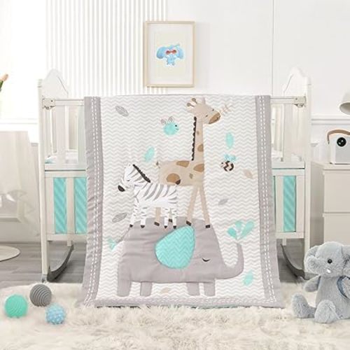 Elephant Crib Bedding Set Gray, Premium 3-Piece Baby Bedding Set Elephant, Safari Newborn& Infant Nursery Bedding Set for Baby Boy, Gray