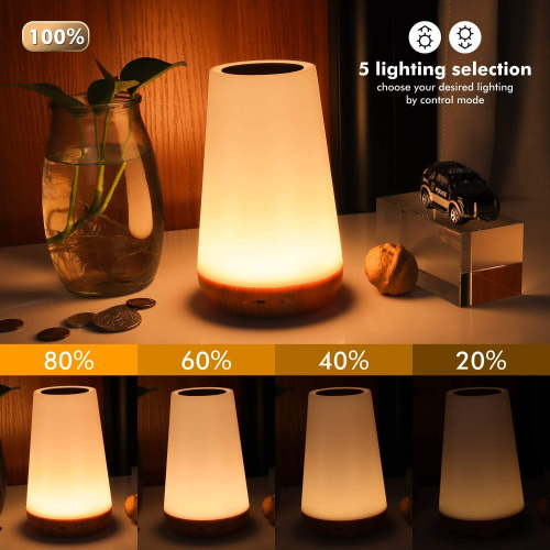 Night Light, Dimmable Touch Lamp for Bedroom, Portable Table Bedside Lamps, 5 Brightness and 13 RGB Colors, Suitable for Bedroom/Baby Nursery/Bathroom/Hallways/Living Room