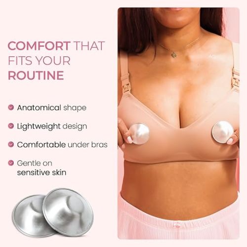 SILVERETTE The Original Silver Nursing Cups, Nipple Covers for Breastfeeding with O-Feel Silicone Rings, XL