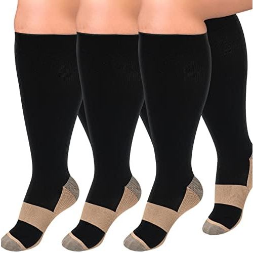 3 Pairs Plus Size Compression Socks for Women and Men Wide Calf Extra Knee High Support for Circulation
