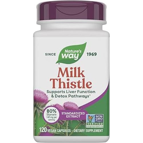 Nature's Way Milk Thistle, Supports Liver Function & Detox Pathways*, 175 mg Milk Thistle Seed Extract Standardized to 80% Silymarin per Serving, Vegan, 120 Capsules (Packaging May Vary)
