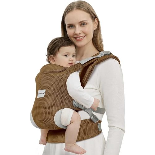 MISSWISDOM Baby Carrier Newborn to Toddler, Easy Adjustable Toddler Carrier for 7-30lbs, Baby Holder Wrap Carrier, Breathable Mesh Fabric Infant Kangaroo Hip Carriers with Lumbar Support, Brown
