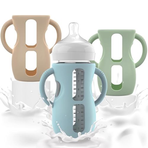 3PCS Philips Avent Glass Bottle Silicone Sleeves with Handles, Compatible with Philips Avent Glass Bottles 8 oz, Suitable for Avent Baby Bottles 8 oz, and Easy to Clean