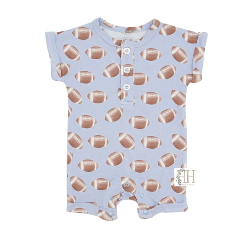 Boys Bamboo Blue Football Button Romper