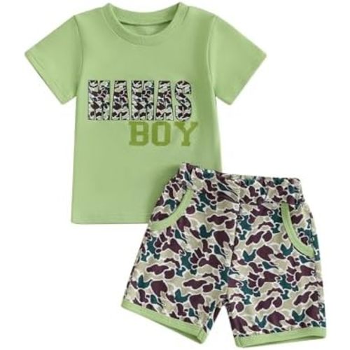 0/6 month Toddler Baby Boy Summer Clothes Duck Print Short Sleeves T-Shirt Elastic Camouflage Shorts 2 Piece Outfit