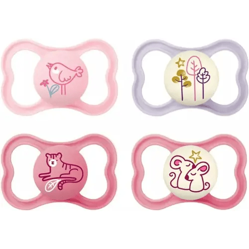 MAM Air Night & Day Baby Pacifier, for Sensitive Skin, Glows in The Dark, 6-16 Months, Girl, 4 Count