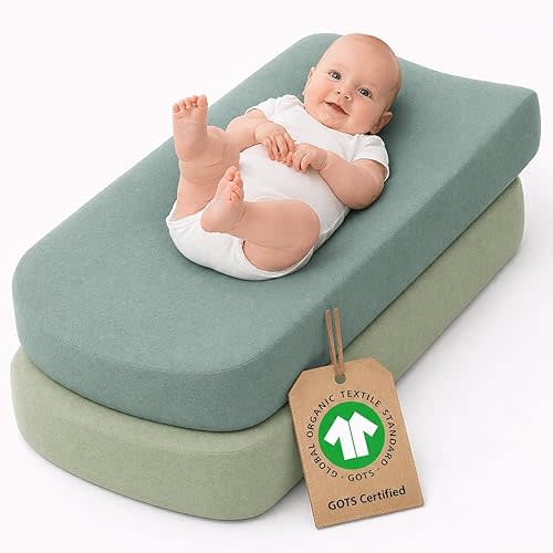 Plush Organic Changing Pad Covers Boy, Girl - GOTS 100% Certified Organic Cotton Changing Table Pad Cover, Baby Nursery Diaper Changing Pad Sheets,Table Contour Pads Cover (Forest Green + Sage Green)