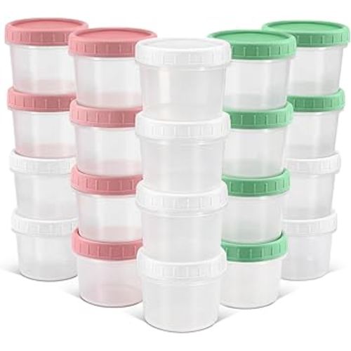 DEMORA 5 oz Small Plastic Containers with Twist on Lids [20 Sets], Stackable Little Food Storage Containers for Snack Lunch Meal Prep Salad Dressings, Freezer/Microwave/Dishwasher Safe, BPA Free