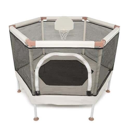 Square House Kids Trampoline, Aesthetic Indoor and Outdoor Toddler Trampoline with Safety Net, Basketball Hoop, 220lb Capacity, Ultra Safe No-Gap Design, Gifts for Boys & Girls