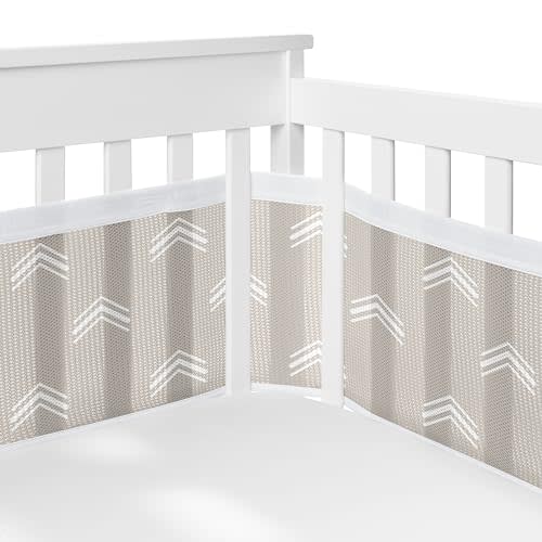 Sweet Jojo Designs + BreathableBaby Bohemian Boho Chic Boy Girl Gender Neutral Breathable Mesh Crib Liner Baby Infant Solid Taupe Ivory Linen Farmhouse Shabby Modern Geometric Arrows
