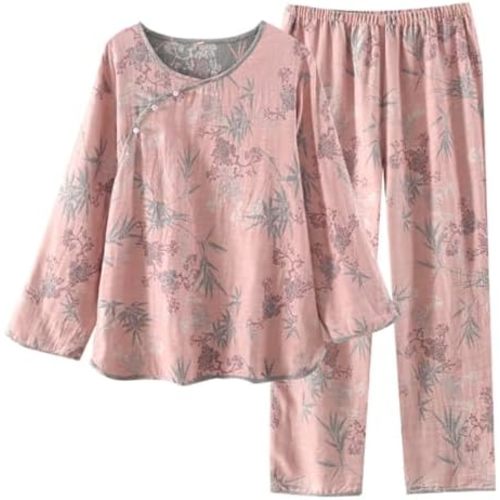 PRINCESS BRIDE Gauze Jacquard Cotton Set Women's Pajamas Set Loungewear Hanfu Slanting Front Pjs Set Long Sleeve Sleepwear