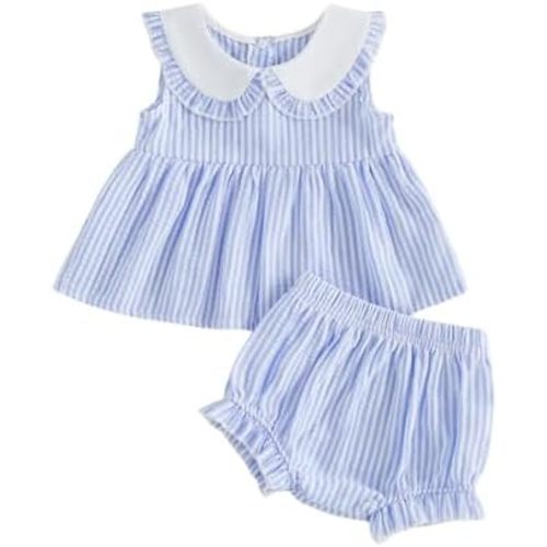 Kuriozud Toddler Baby Girl Clothes Doll Collar Short Sleeve Shirts Top Ruffle Shorts Set Cute 2 Piece Summer Outfits