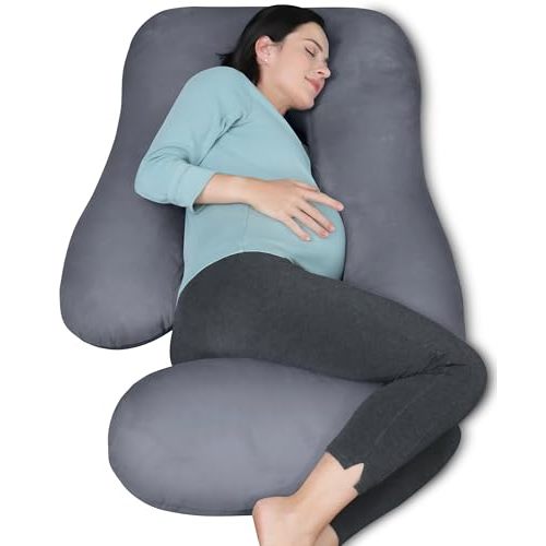 MOON PARK Pregnancy Pillows for Sleeping - U Shaped Full Body Maternity Pillow with Removable Cover - Support for Back, Legs, Belly, Hips - 57 Inch Pregnancy Pillow for Women - Dark Grey