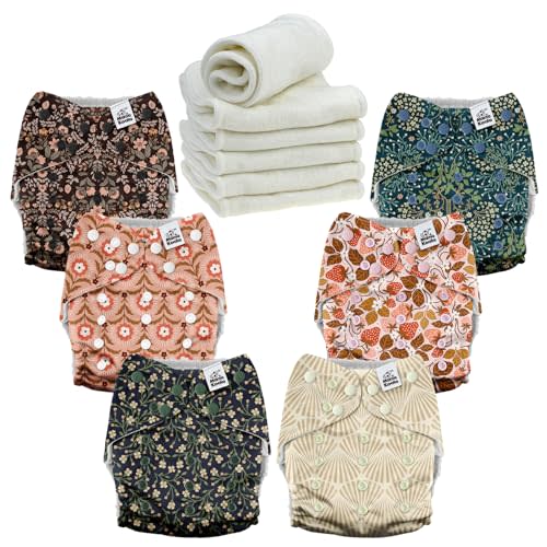 Mama Koala 6 Pack Reusable Cloth Diapers for Babies Girls Newborn, One-Size Adjustable Baby Diaper, Durable Stitching, Back Opening for Inserts, Breathable Awj Lining, Leak Prevention-Blossom