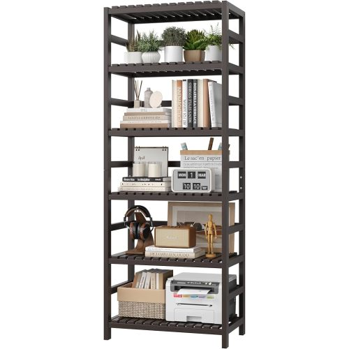 FOTOSOK 6-Tier Bamboo Shelf with Adjustable Shelves, Bamboo Kitchen Cabinet