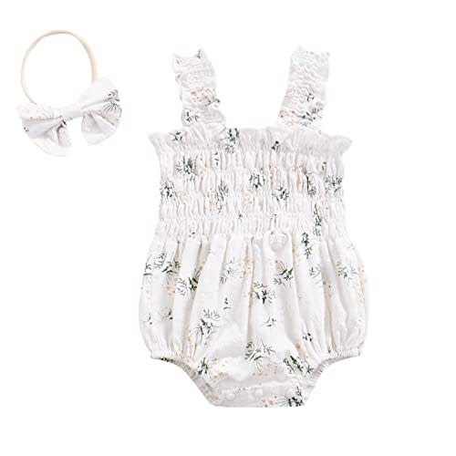 Newborn Baby Girl Bodysuit Sleeveless Halter Frill Romper One-piece Jumpsuit with Headband Summer Clothes Set