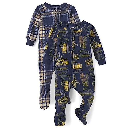 The Children's Place Baby Boys' and Toddler Fleece Zip-Front One Piece Footed Pajamas 2-Pack