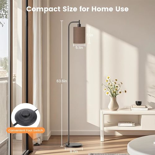 Floor Lamp with Linen Shade, Dimmable Tall Standing Lamp with Remote Control & 3 Color Temperatures - Brown
