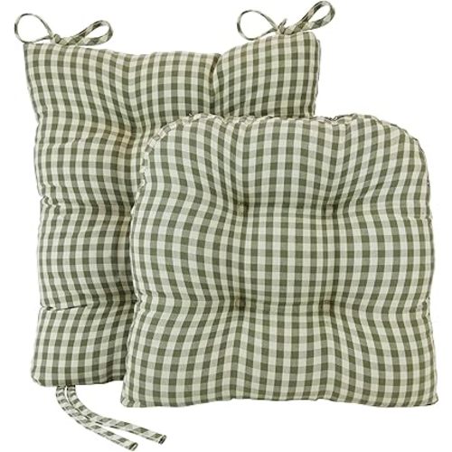 Klear Vu The Gripper Non-Slip Rocking Chair Cushion Thick, Includes Seat Pad & Back Pillow with Ties for Indoor Living Room Rocker, 17x17 Inches, 2 Piece Set, Gingham Pine