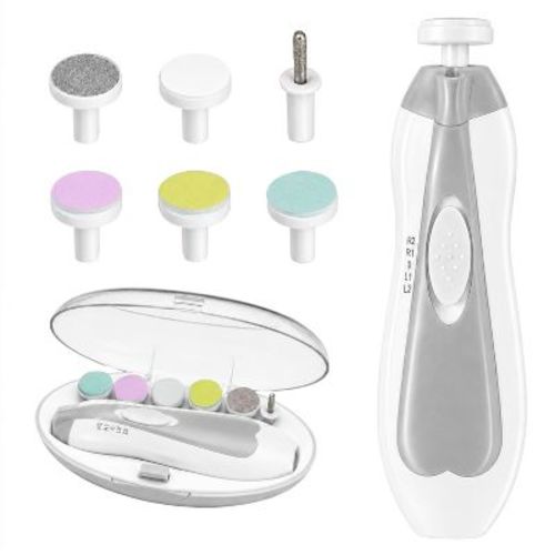 Baby Electric Nail Trimmer Kit with Light, Quiet Operation, 6 Interchangeable Heads for Gentle Precise Baby Nail Care and Polishing Baby Nail Trimmer