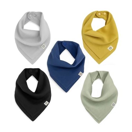 Kishu Baby Indi Organic Baby Bandana Bibs – Fairtrade 4-Way Reversible Drool Bibs for Boys & Girls – Unisex (Set of 5)