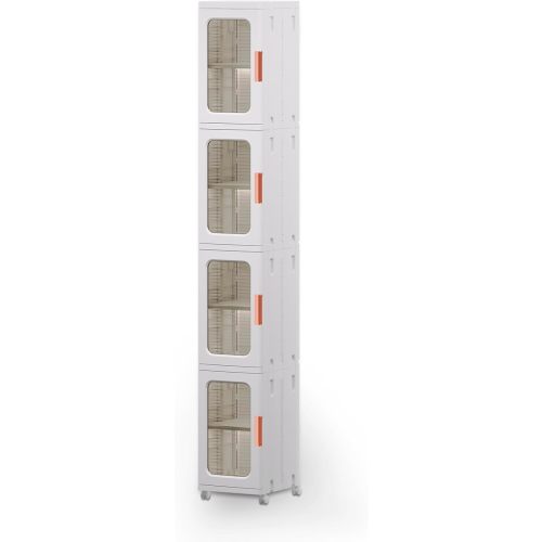 Narrow Storage Cabinet with Doors and Shelves Tall Skinny Bathroom Storage Kitchen Cabinet with Adjustable Shelf Cabinet Organizer Toilet Paper Storage Linen Closet 4 Layer (White)