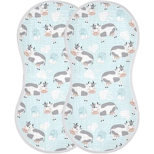 Muslin Burp Cloths for Baby Boys and Girls - 2-Pack Ultra Absorbent Cow Muslin Washcloths, Newborn Towel, Milk Spit Up Rags, Burp Cloth Bibs for Unisex, 22 x 11 Inch
