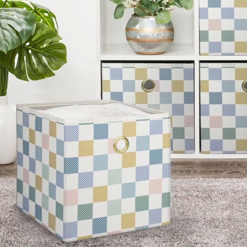 Mainstays Collapsible Fabric Cube Storage Bins (10.5" x 10.5"), 4 Pack, Multi Check