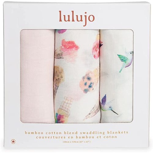 lulujo Set of 3 Deluxe Muslin Swaddle Blankets, Pretty Pink, 47 x 47 Inch