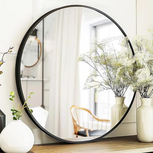 Sunniry White Round Mirror, 24 inch Circle Mirror, Matte White Metal Frame